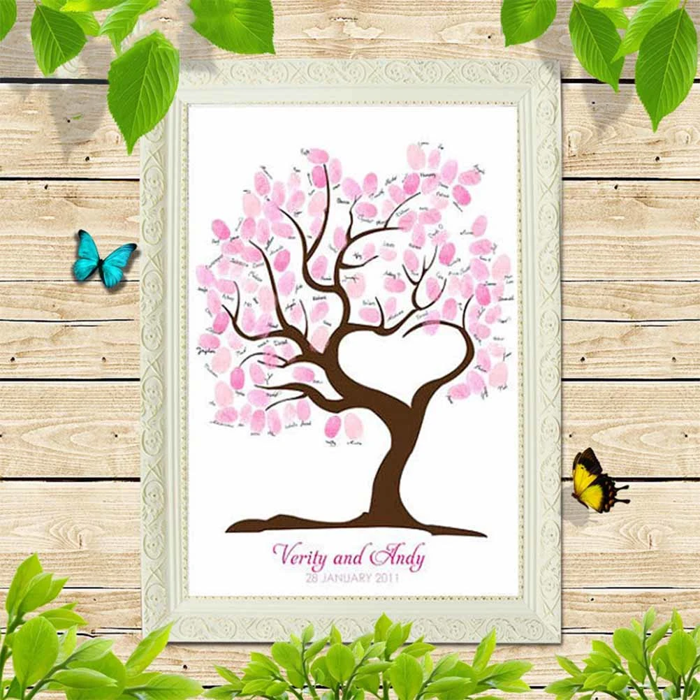 Creative Fingerprints Check In Tree Thicken Diy Guest Fingerprint Sign-In Painting for Wedding Party Birthday (40*60cm)
