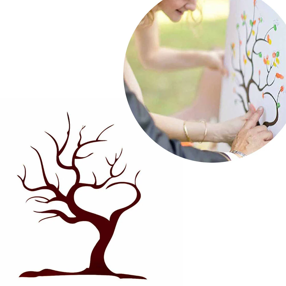 Creative Fingerprints Check In Tree Thicken Diy Guest Fingerprint Sign-In Painting for Wedding Party Birthday (40*60cm)