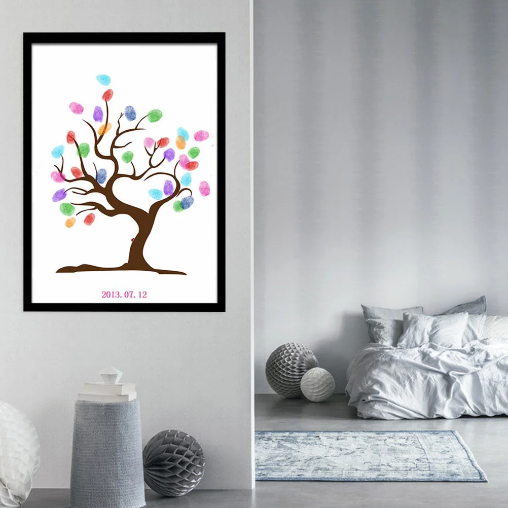 Creative Fingerprints Check In Tree Thicken Diy Guest Fingerprint Sign-In Painting for Wedding Party Birthday (40*60cm)