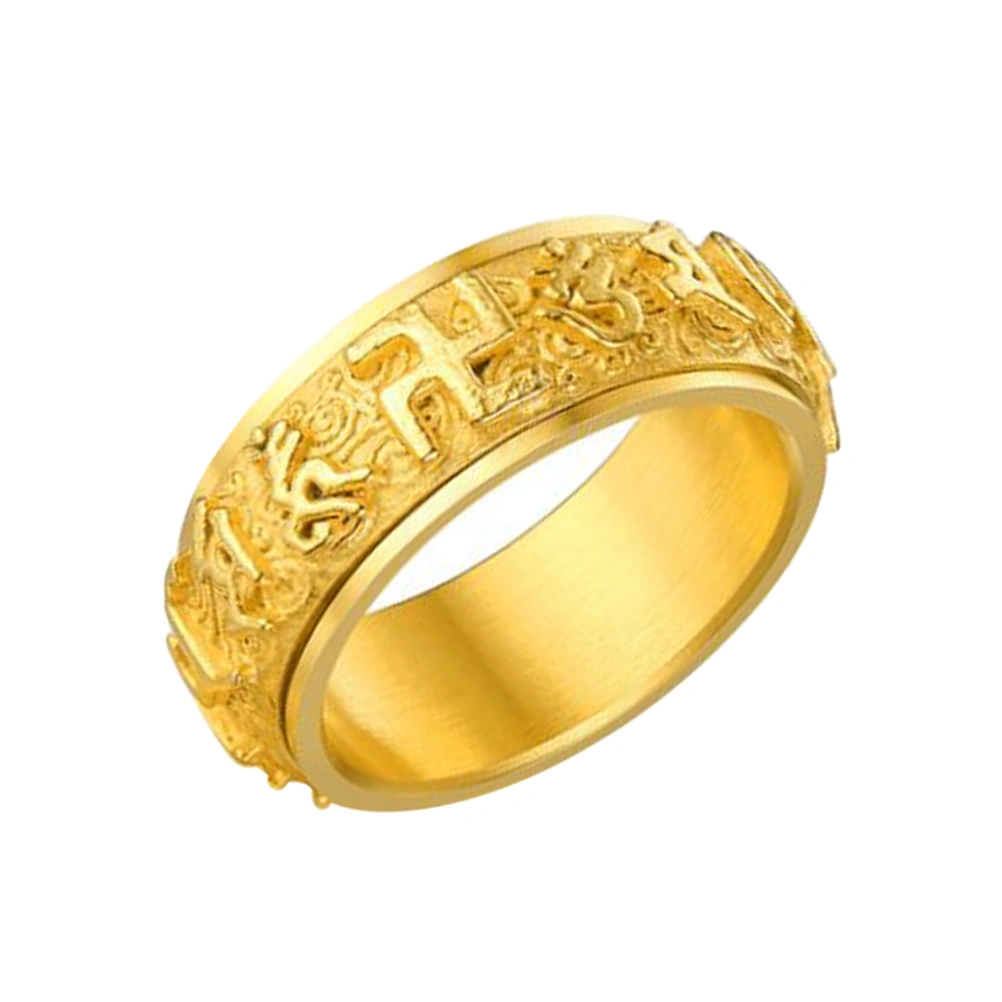 1Pc Pure Golden Color Rotatable Ring Religious Buddhist Ring Buddhist Words Pattern Ring (Size 7)