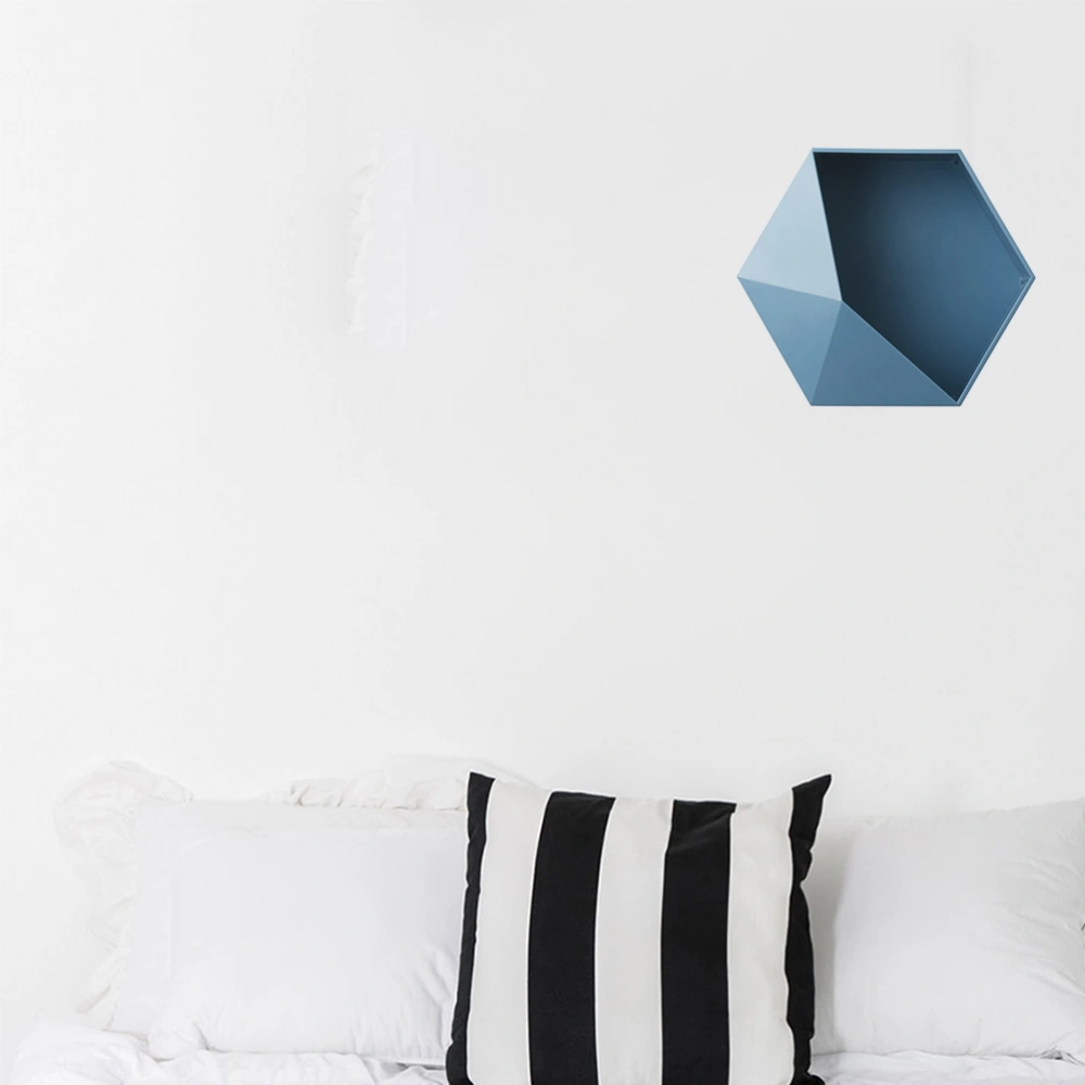 Nordic Hexagon Storage Rack Geometric Wall-mounted Storage Shelf Unique Home Wall Organizer Living Room Bedroom Decor (Blue)