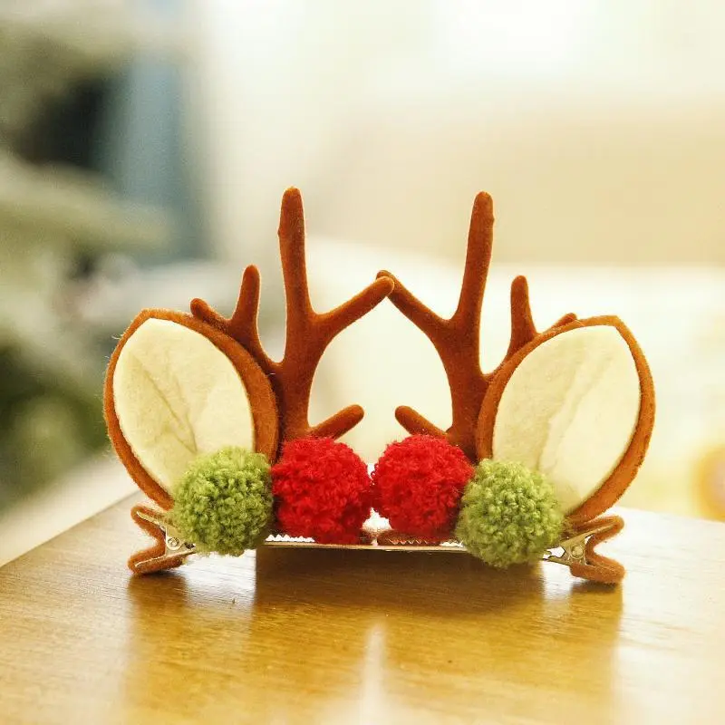 1 Pair of Christmas Hair Clip Cute Reindeer Antlers Ears Hair Clips Antlers Headdress Hairpin