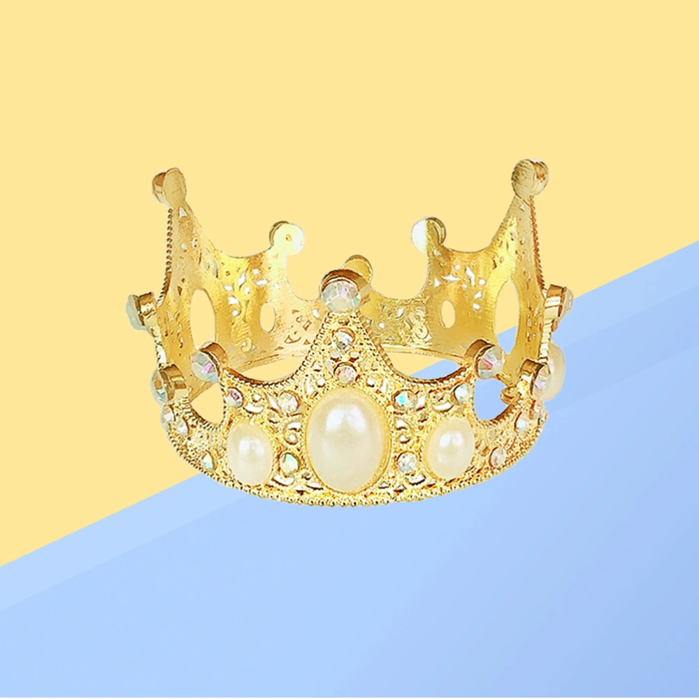 1PC Kids Crown Children Round Alloy Manmade Pearl Crown Cake Decoration for Party Birthday