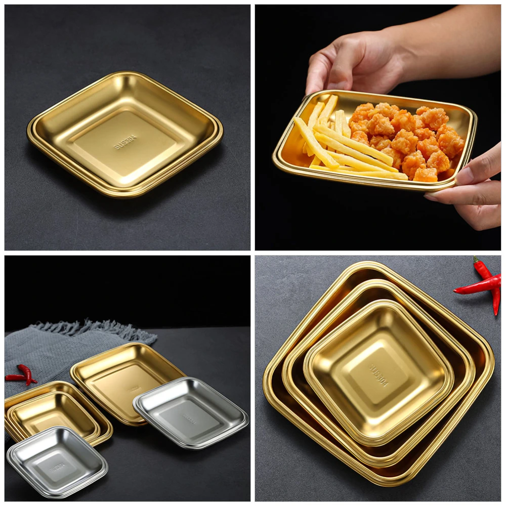 Multi-function Snack Tray Fruit Plate Stainless Steel Food Tray Dessert BBQ Plate