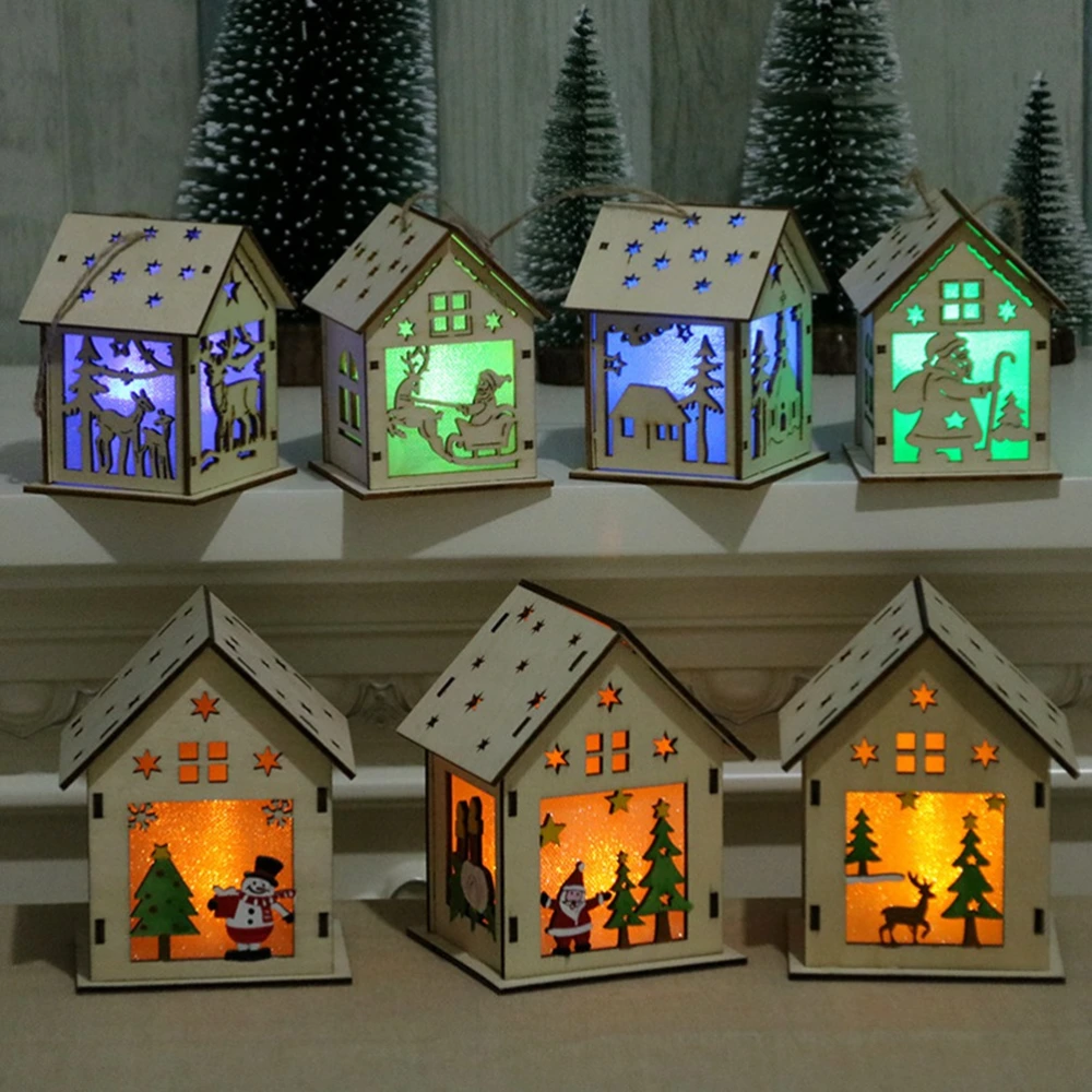 Wood Luminous House Christmas Tree Decorations for House Hanging Ornaments Nice Xmas Gift Wedding Decoration (Crutches Old Man)