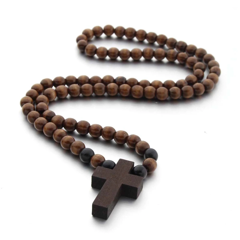 Rosary Necklace Beaded Cross Necklace Wood Vintage Cross Necklace Supply