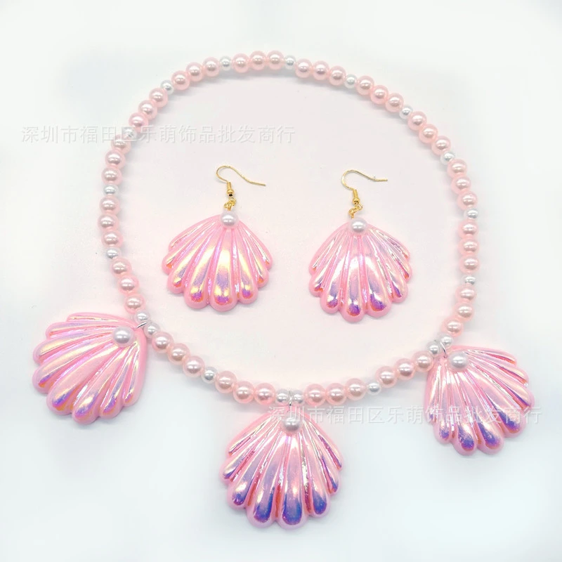 1 Set Girl Necklace Earrings Cute Shell Earrings Beaded Necklace Decoration for Summer Beach Party