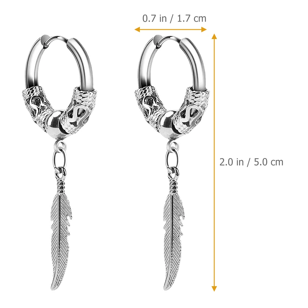 1 Pair Stainless Steel Hoops Earrings Leaf Dangle Earrings Pendant Earrings for Men Women