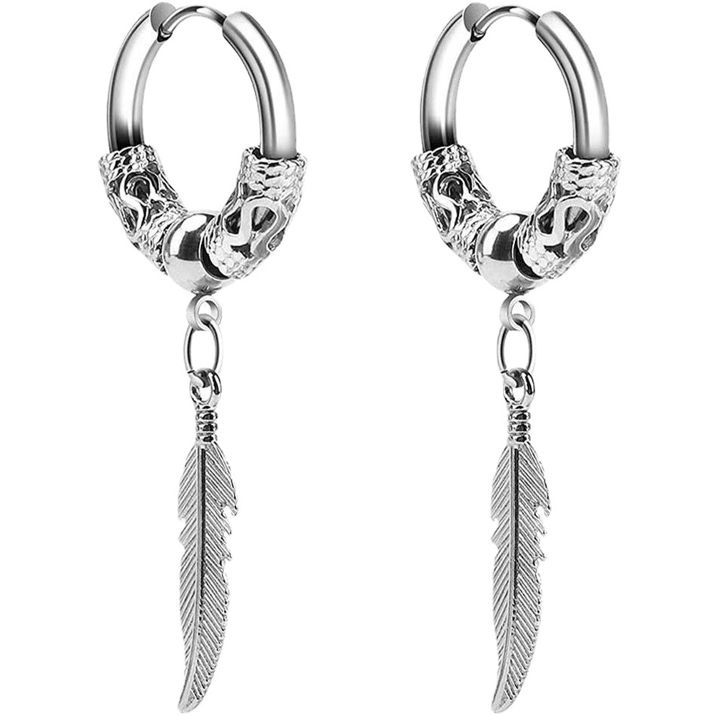 1 Pair Stainless Steel Hoops Earrings Leaf Dangle Earrings Pendant Earrings for Men Women