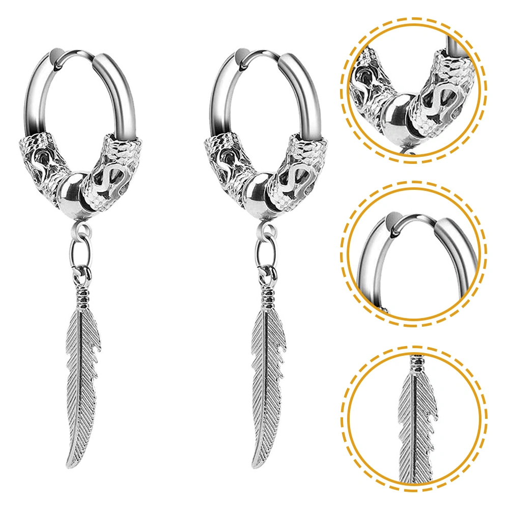 1 Pair Stainless Steel Hoops Earrings Leaf Dangle Earrings Pendant Earrings for Men Women