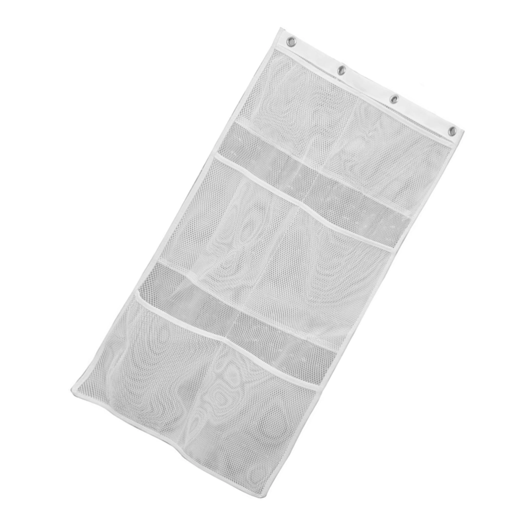 6 Pocket Bathroom Shower Hanging Mesh Organizer Bath Organizer Bag Curtain Rod Liner Hooks Curtain Shower Bags (White)