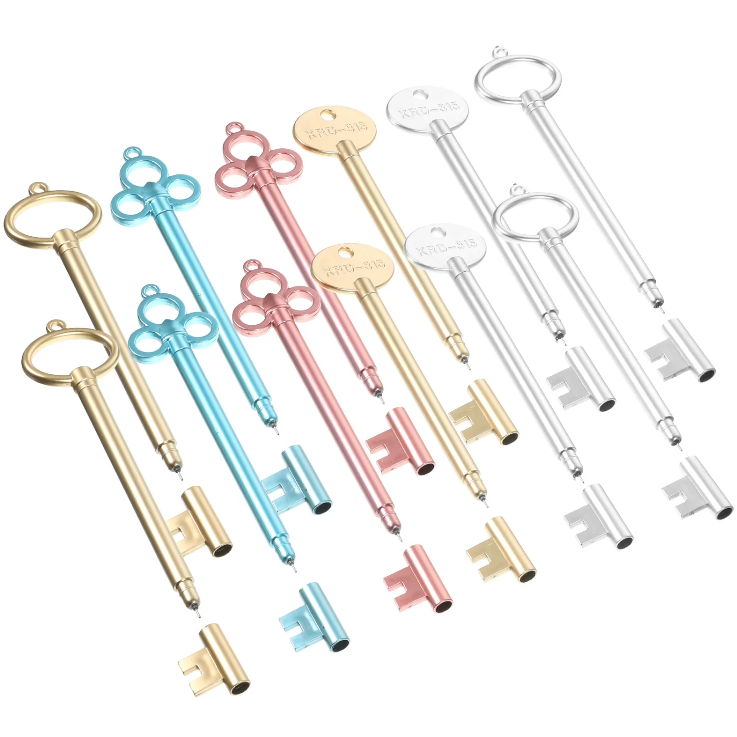 12Pcs Portable Writing Pens Signature Pens for Office Antique Key Shaped Plastic Pens (Mixed Style)