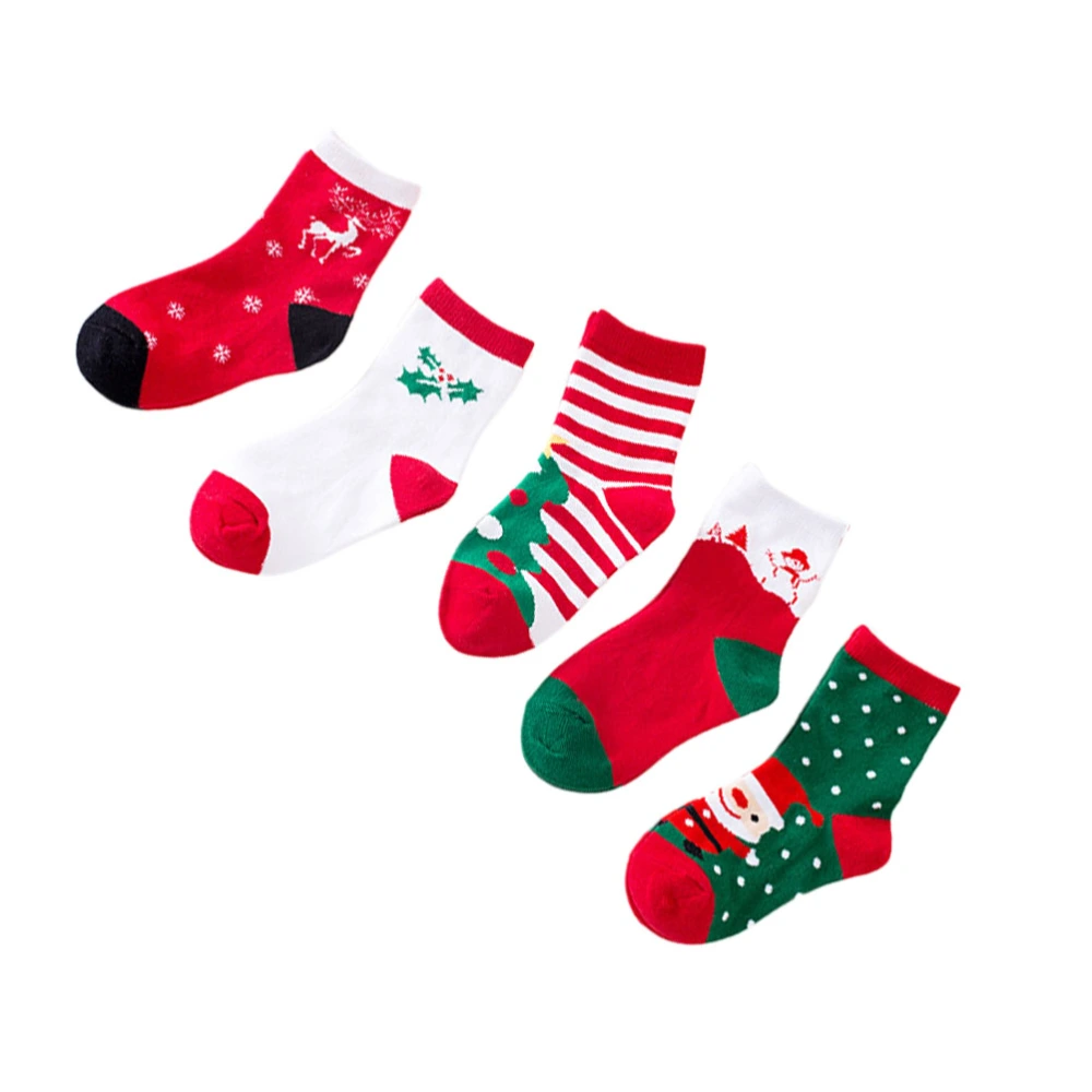 5 Pairs Christmas Children's Socks Cotton Stockings Christmas Dressing Socks for 4-6 Years old (Christmas Mixed Package)