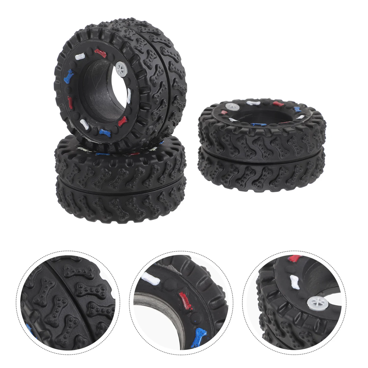 3pcs Pet Dog Puppy Dog Toys Tire Shape Bite Resistant Interactive Chew Sound Squeaky Play Toy