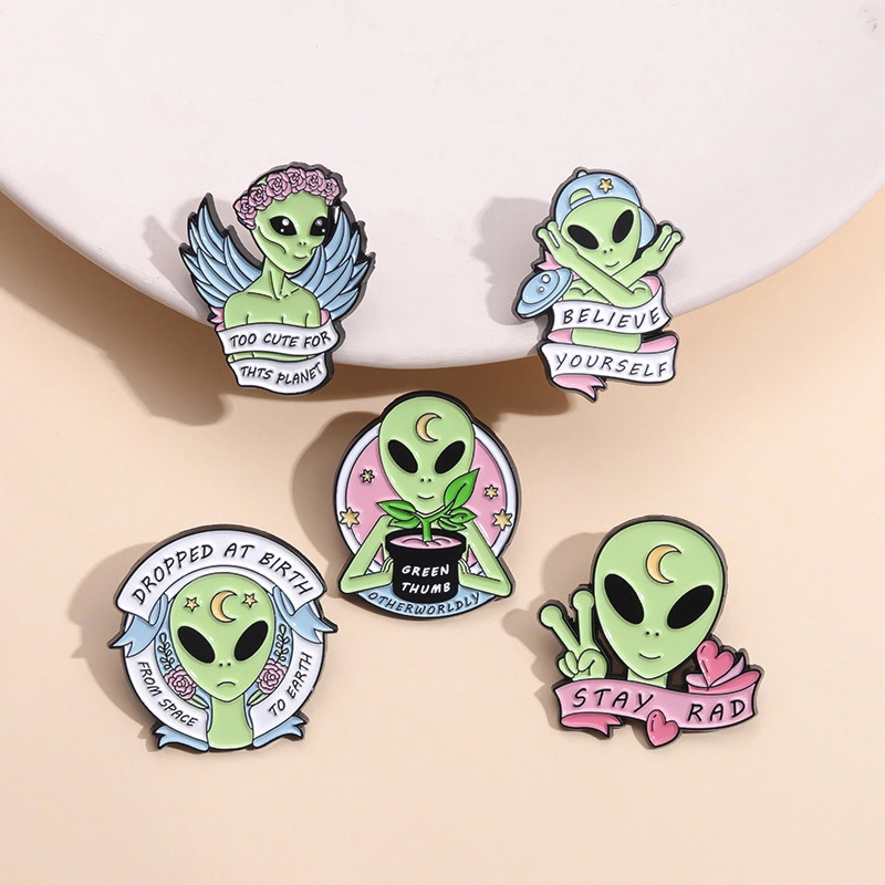 5pcs Enamel Pins Cartoon Brooch Pins Women UFO Brooches Spaceship Alien Brooches