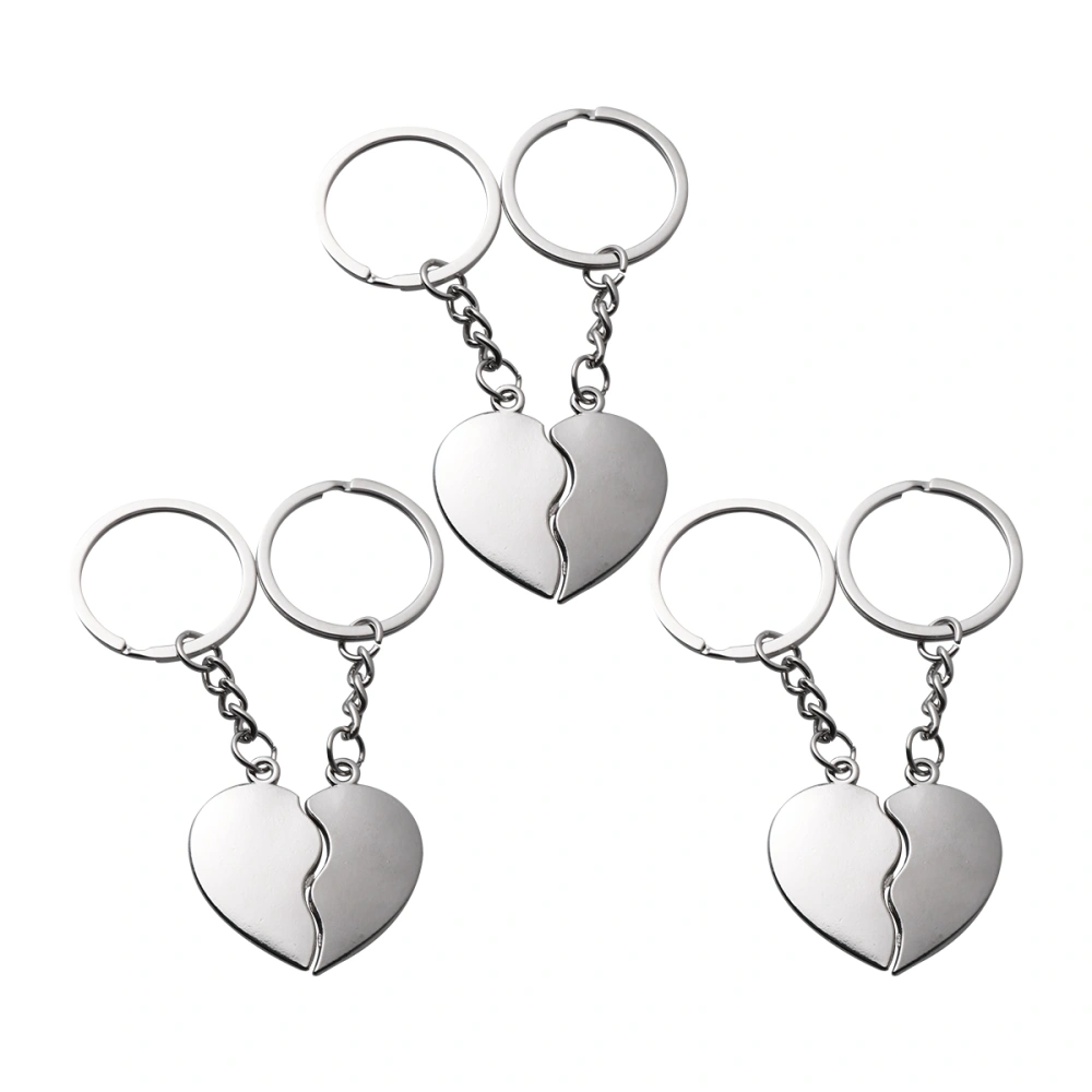 3 Pairs Romantic Heart-shaped Keychain Gift Lover Key Chain Creative Keychain Delicate Novel Keychain for Lovers Couple Silver