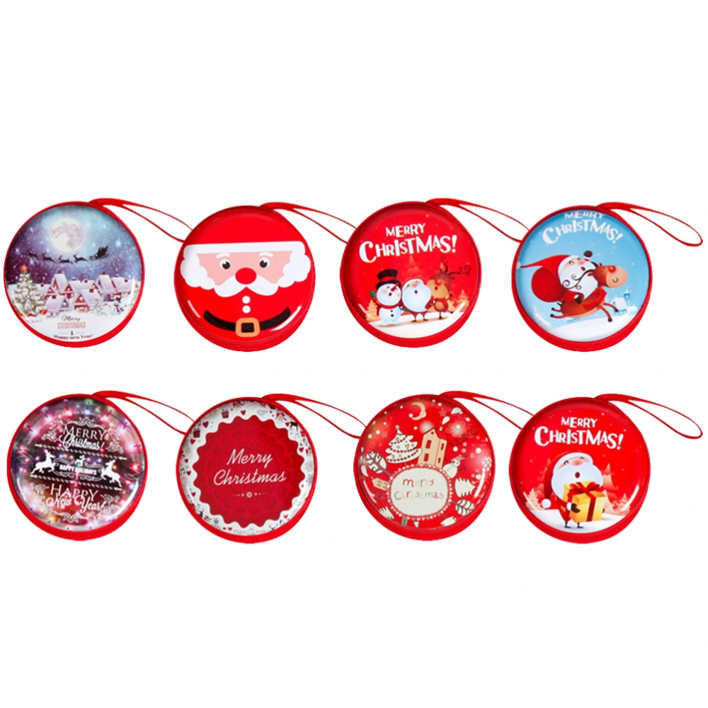 8pcs Christmas Change Purses Round Portable Coin Bags Gift Candy Boxes Christmas Tree Ornaments Party Hanging Decorations (Random Patterns)