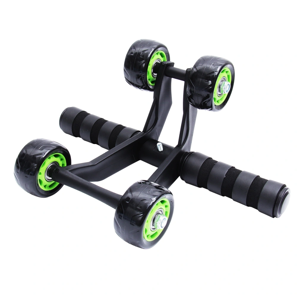 Four Wheels Abdominal Muscle Roller Anti-slip Mute Belly Wheel Automatic Fitness Device Abdominal Tensioner with Mat for Home (Black Green)