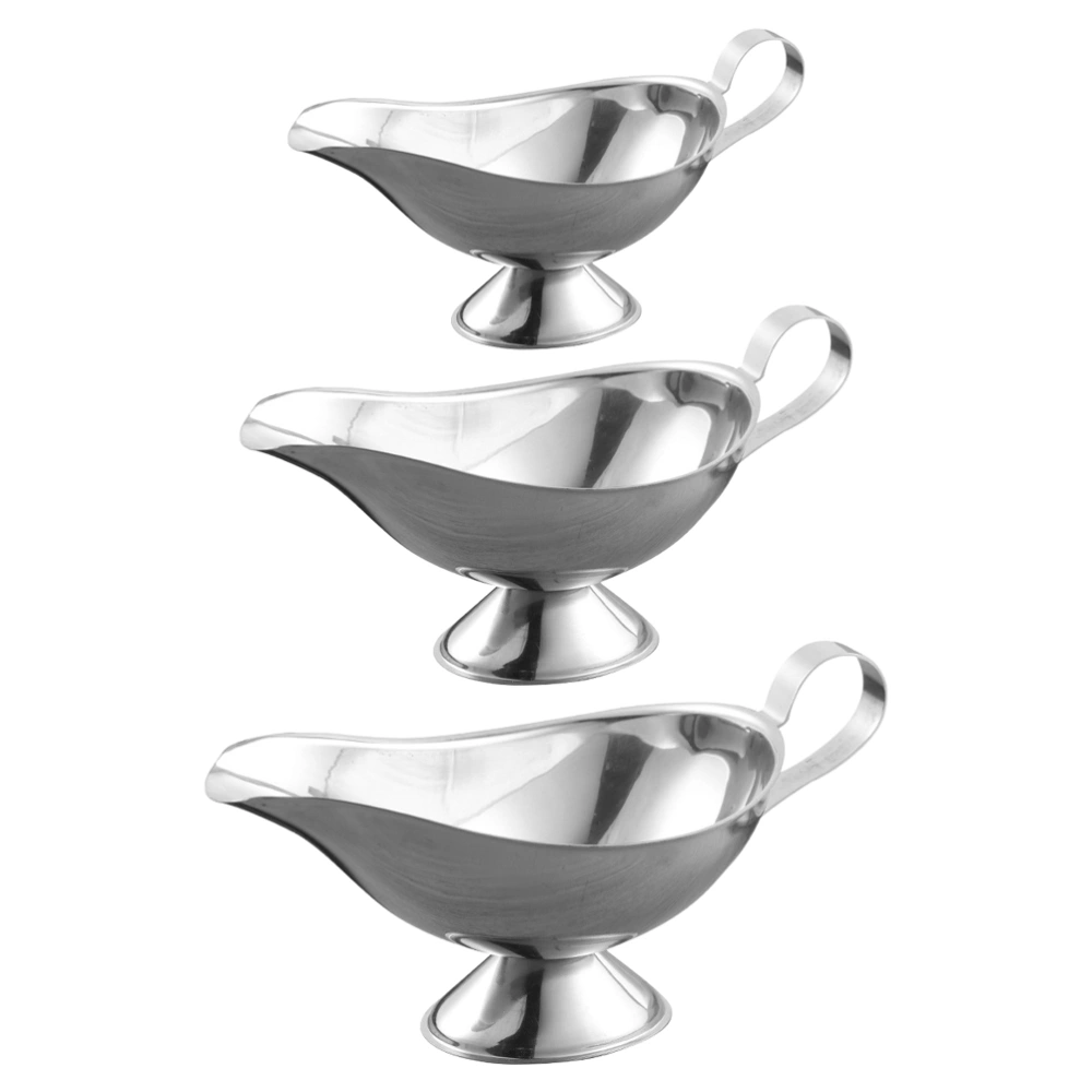 3pcs Milk Gravy Boat Salad Dressing Serving Pourer Stainless Steel Boat Saucer