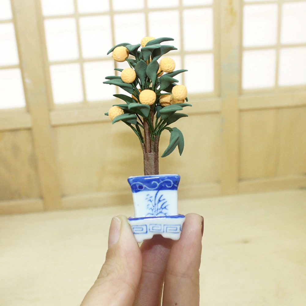 Simulated Ceramic Orange Potted Plants Toys Photograph Layout Props Colorful Bonsai Ornaments for Doll House Micro World