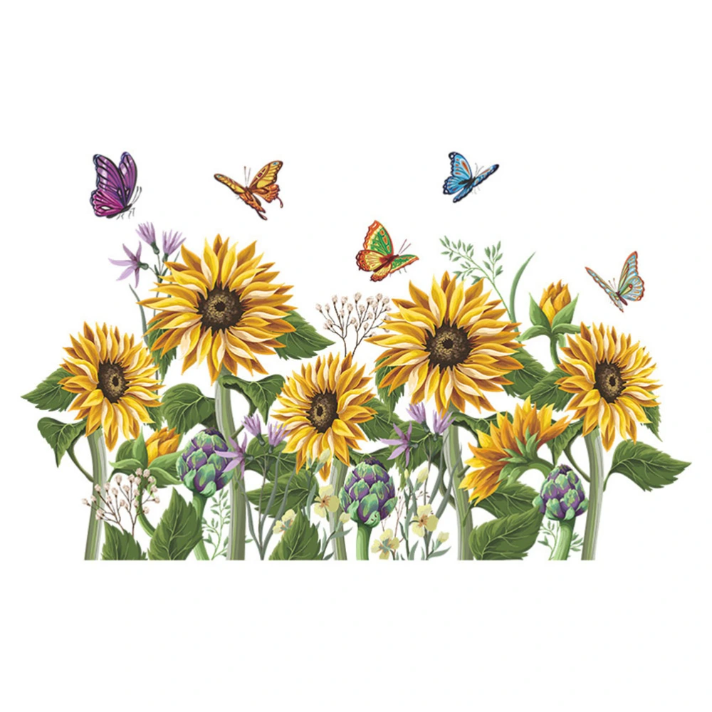 2 Sheets Butterflies Sunflower Wall Decors Self-adhesive Wall Stickers Home Decors