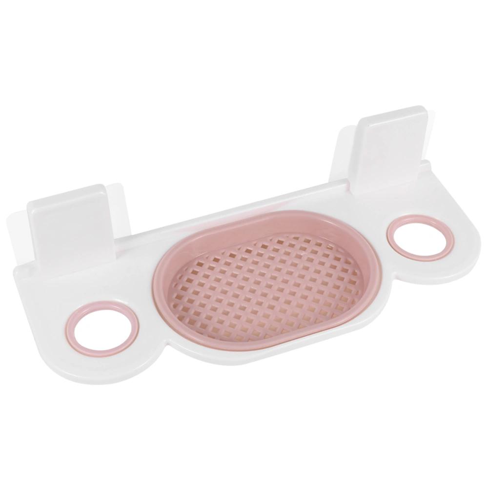 Plastic Wall Mounted Soap Dish with Hand Sanitizer Holder Hanging Rack Shampoo Shelf for Bathroom (White+Pink)