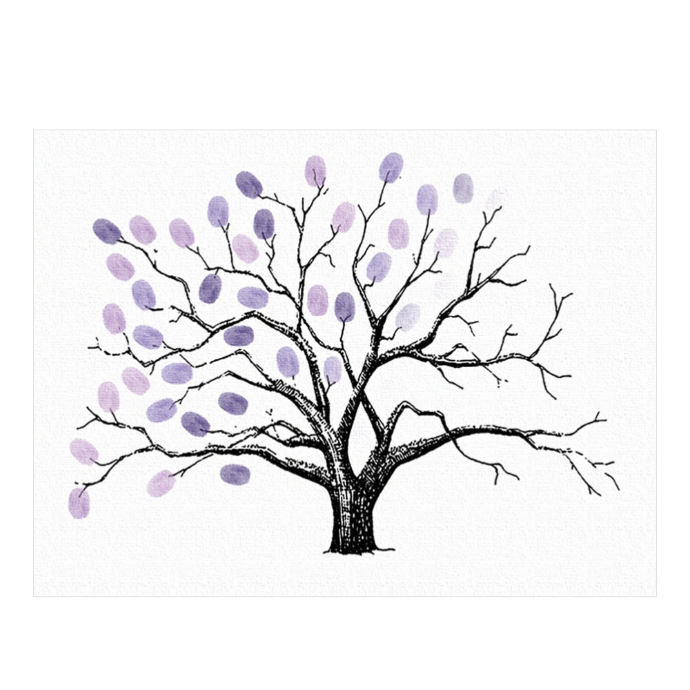 Creative Fingerprints Tree DIY Guest Sign-in Book Fingerprint Painting for Wedding Party Birthday(Purple)