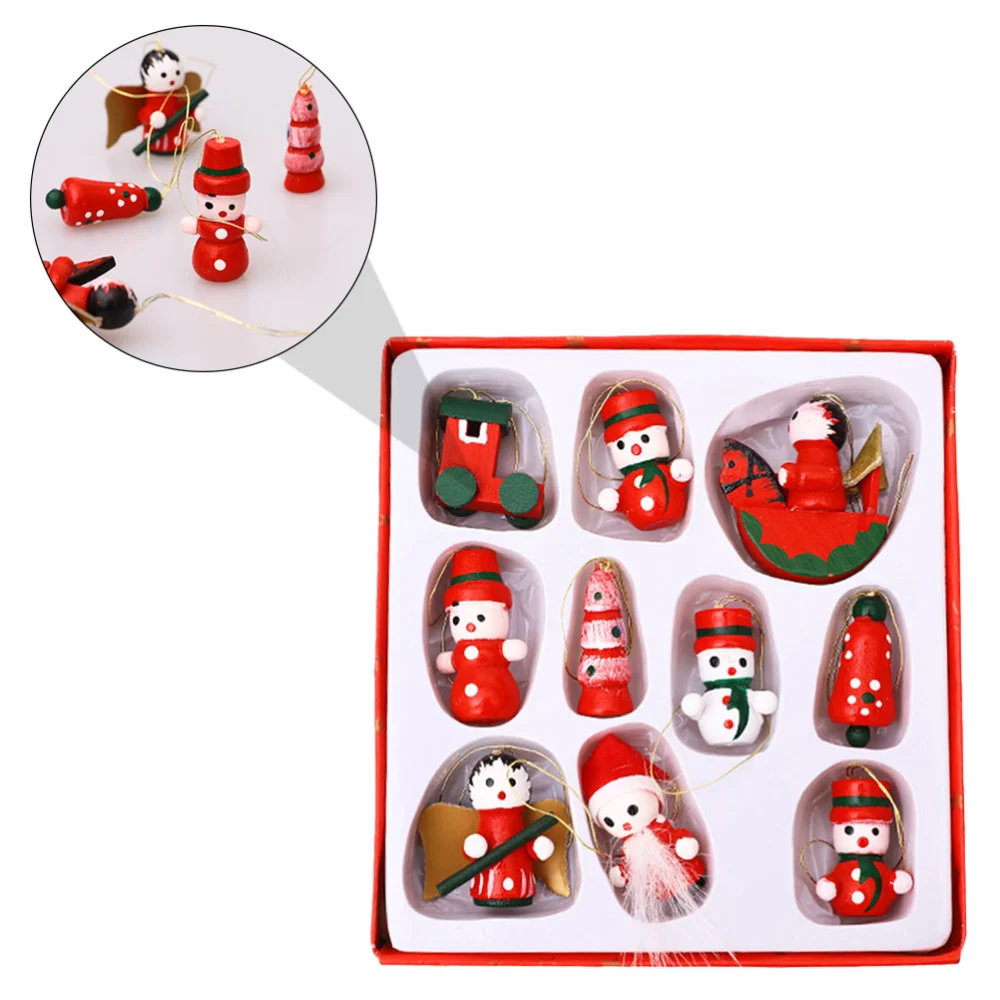 10pcs Christmas Tree Decoration Mini Pendant Wooden Doll Hanging Decoration