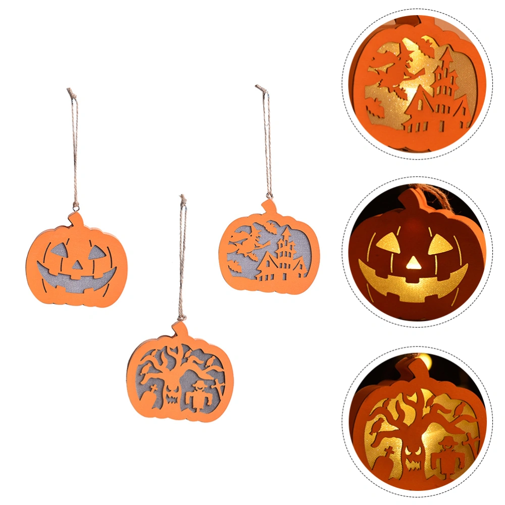 3Pcs Halloween Themed LED Light Wooden Light Pendant Party Luminous Decor Orange