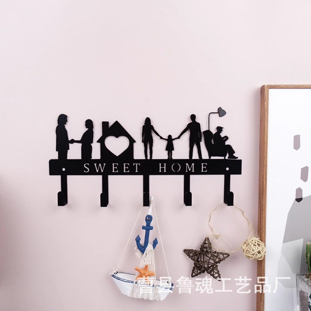 Metal Key Holder Family Silhouette Coat Hooks Organizer Wall Mounted Key Rack