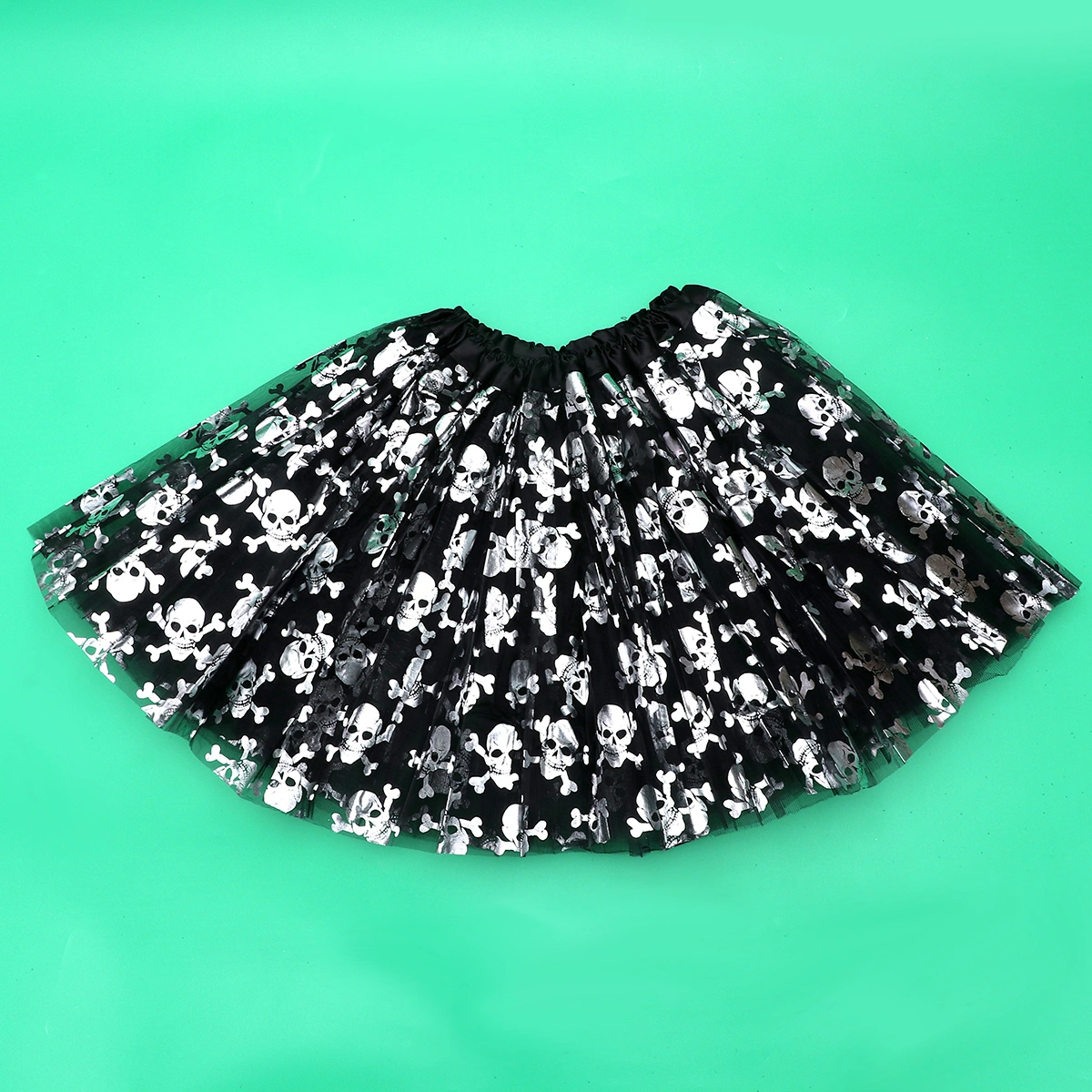 1pc Halloween Costume Children Classic Tutu Skirt Three Layer Tulle Skirt for Halloween Festival Stage Show (Silver Skull Style for Children)