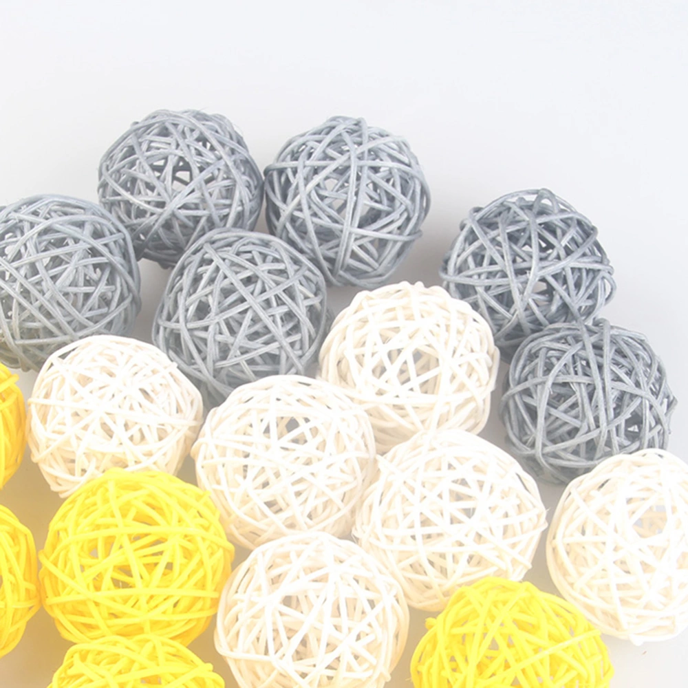 15pcs Wicker Rattan Ball Creative DIY Craft Decorative Ball Hanging Simple Vine Ball for Kindergarten Hotel Bar Home (Yellow White and Grey 5pcs for Each 5cm)