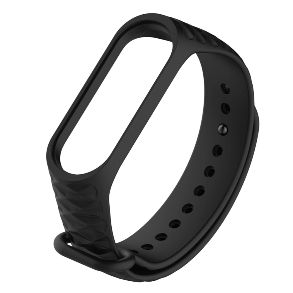 Silicone Strap Band Replacement Bracelet Montre Wristband TPU Diamond Pattern for Xiaomi Mi Band 3 Smart Band (Black)