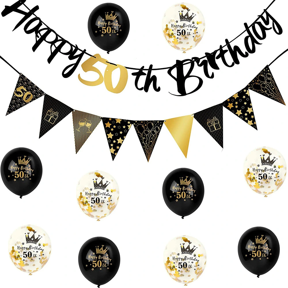 1 Set of Happy 50th Birthday Decoration Birthday Party Balloon And Banner Decor Birthday Hanging Decor