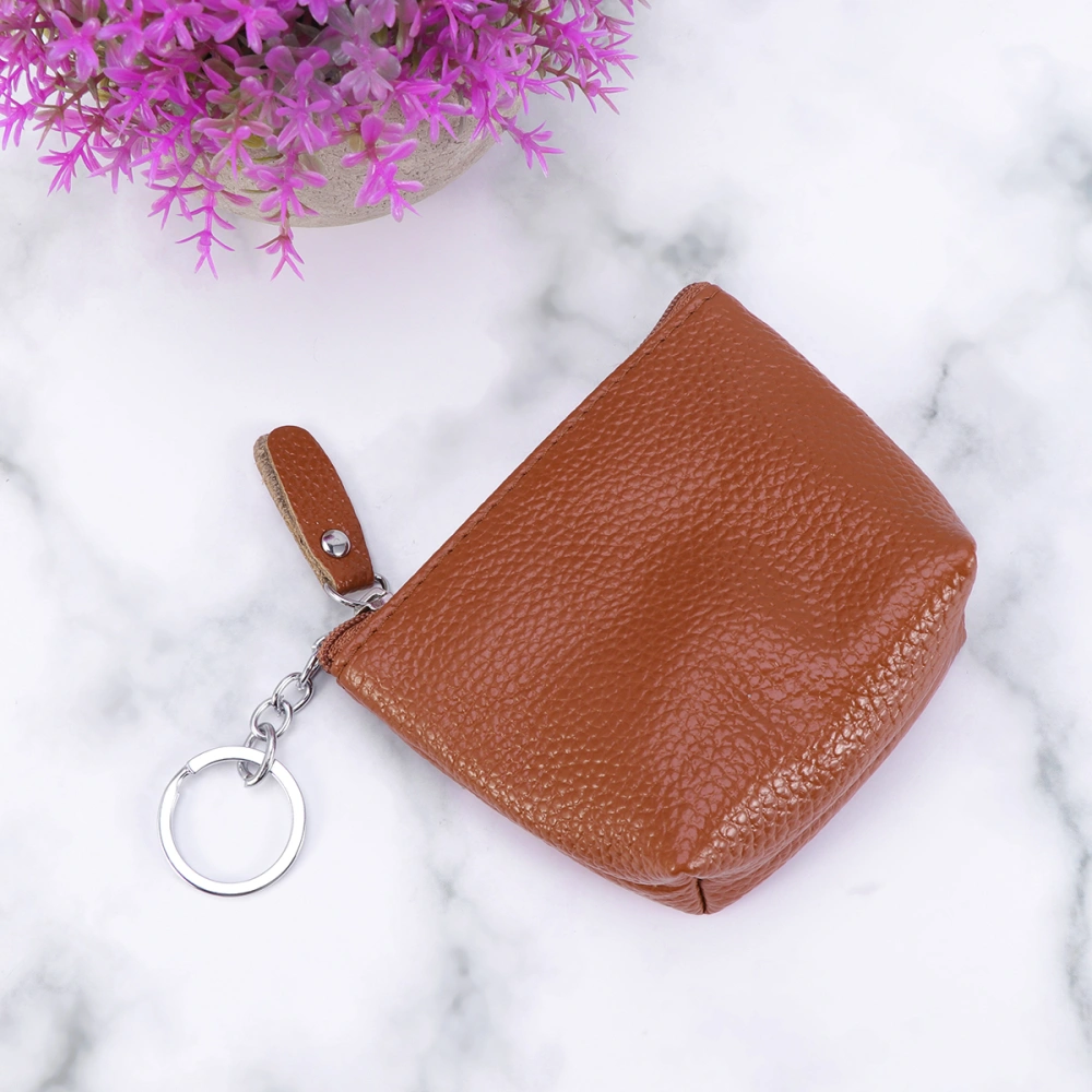 Women Coin Purse Mini Bag Pouch Cowhide Leather Case Coin Purse Zippered Travel Bag Storage Bag (Brown)