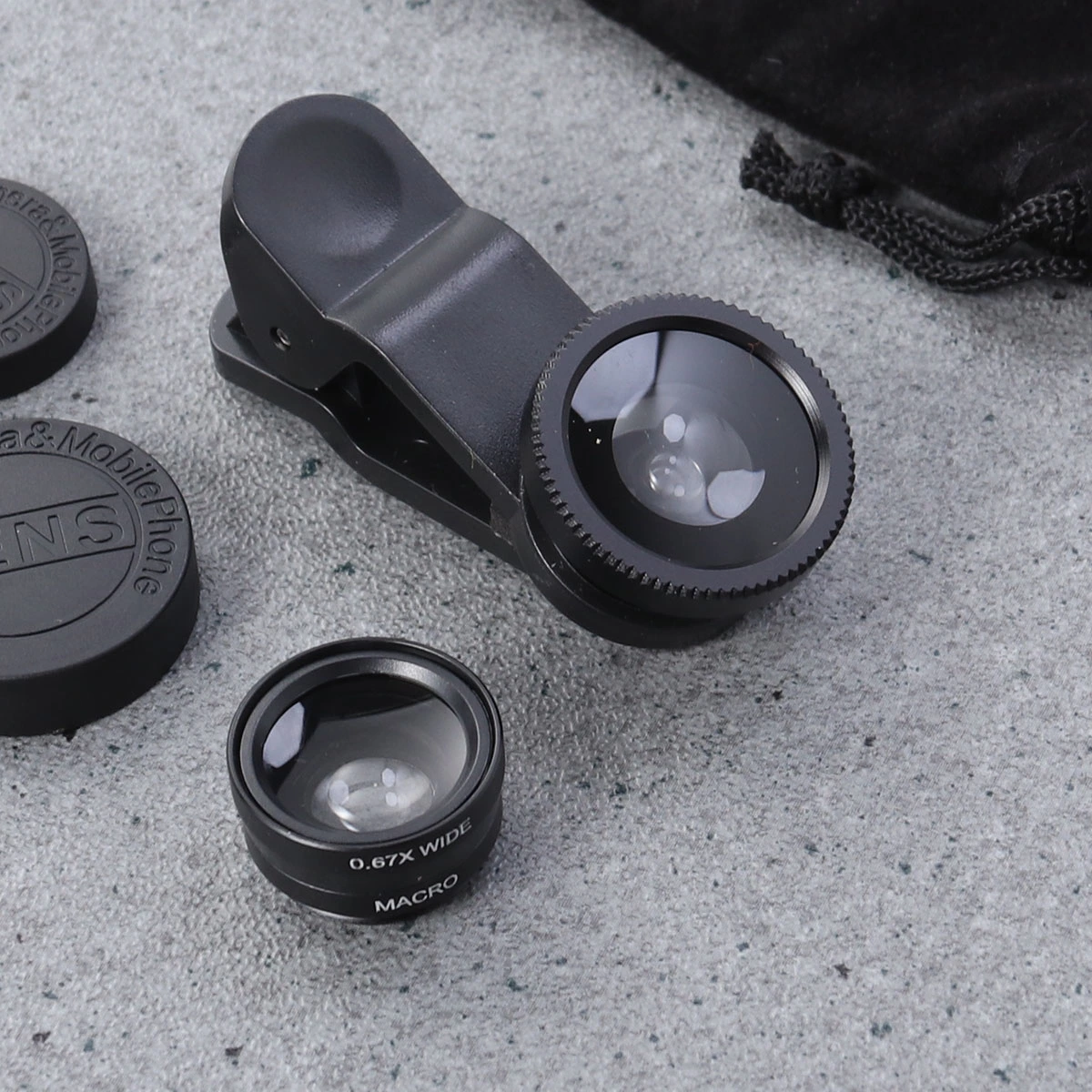 Universal Portable Cell Phone Camera Lens Super Wide Angle Lens Macro Lens and Fisheye Lens Clip on 3 in 1 Mobile Phone Lens Compatible for iPhone 6S/7/8/X (Black)