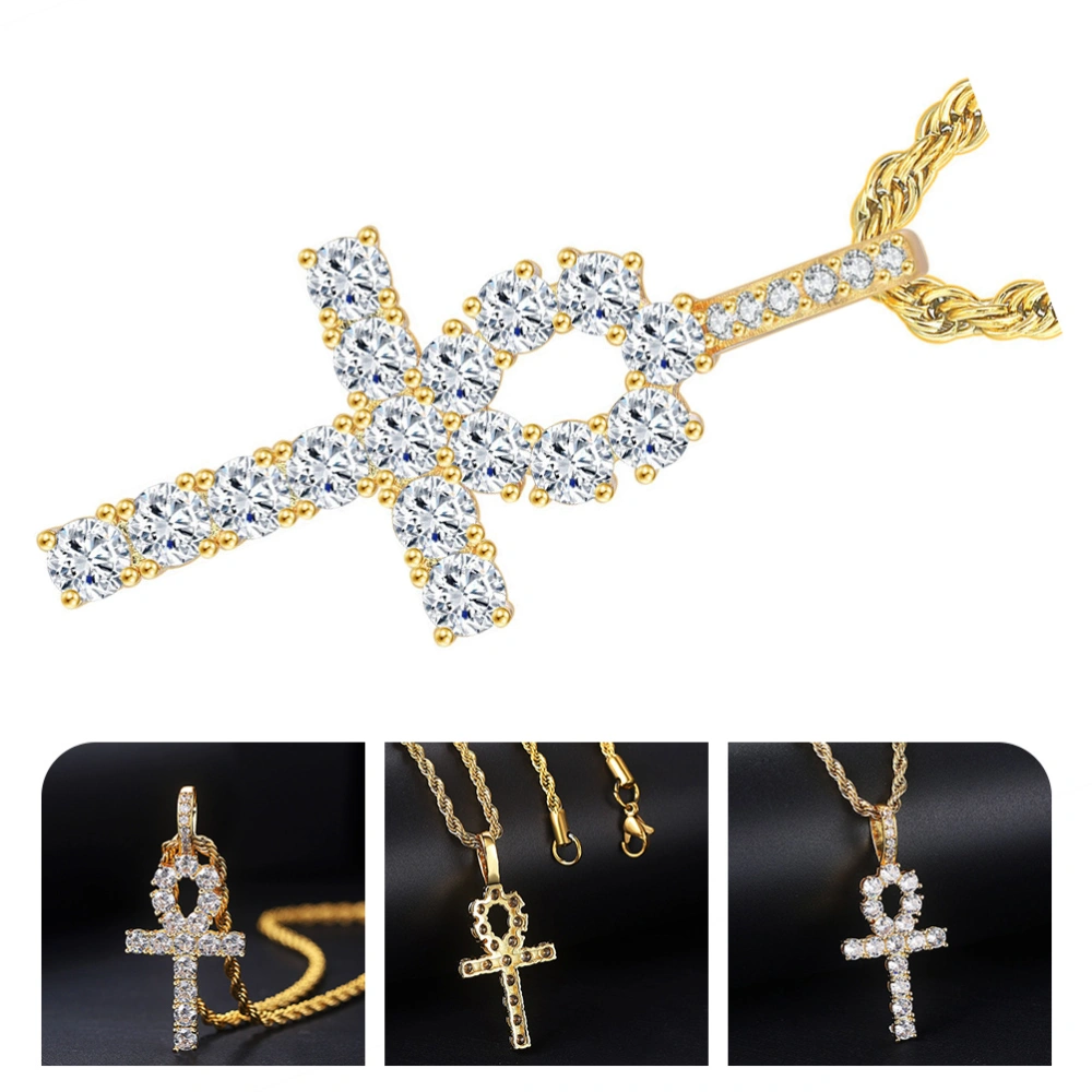 Ankh Cross Necklace Zircon Cross Pendant Necklace Neck Jewelry for Men Women