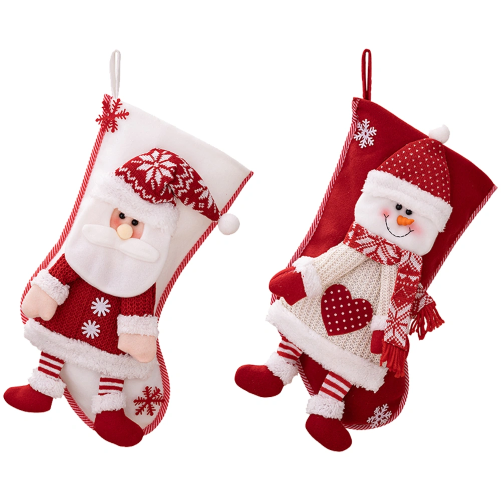 2pcs Santa Claus Stockings Snowman Stockings Christmas Stockings Candy Storage Sock