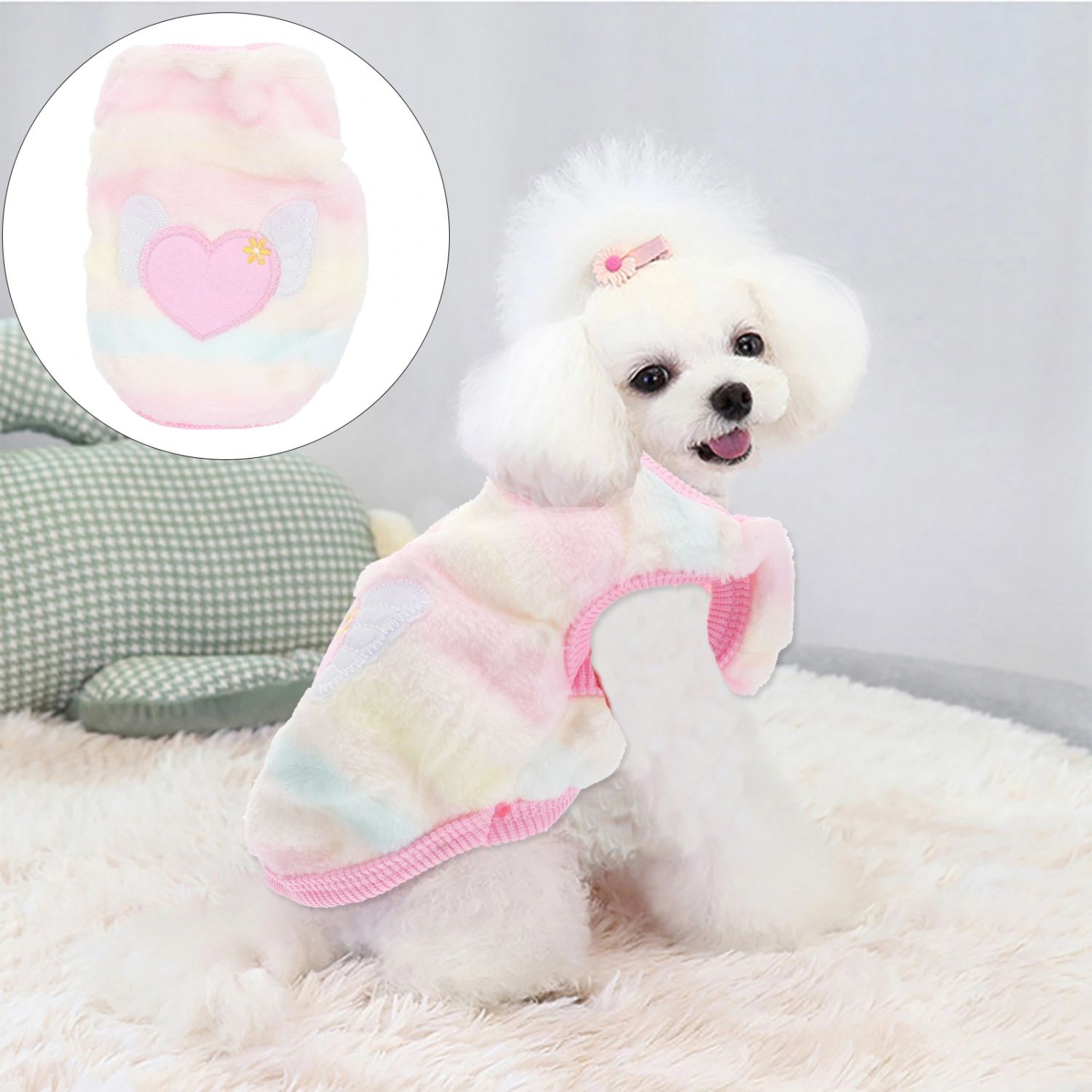 Winter Cartoon Puppy Vest Clothing Warm Flannel Dog Clothes for Small Dogs Chihuahua French Outfit Pet Cat T Shirt - Size XL (Angel)