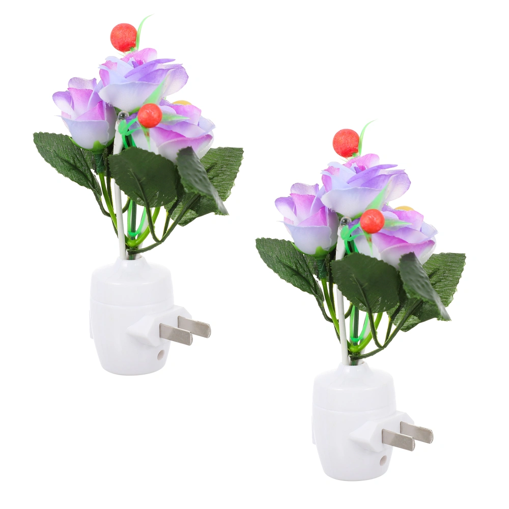 2PCS Plug-in Light Peony Shape Color Changing Night Lamp with US Plug