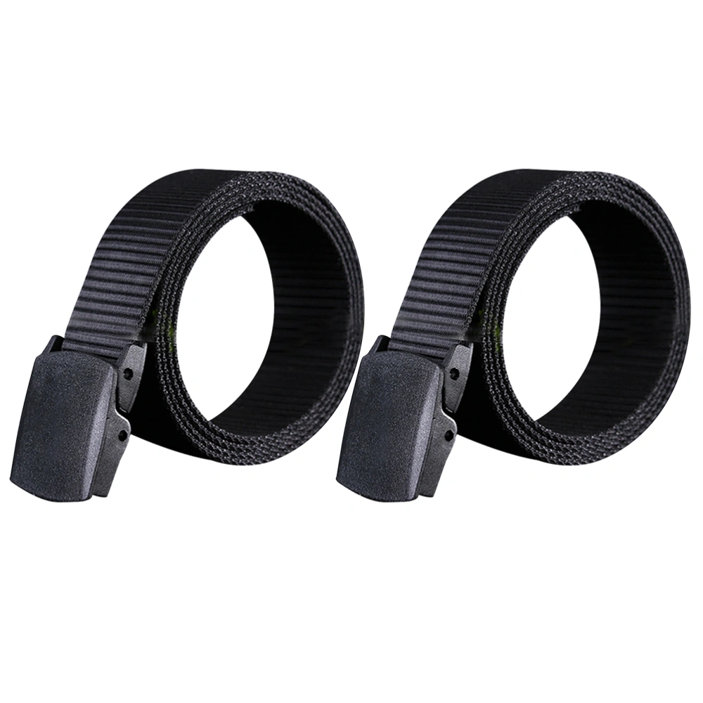 2pcs Men Canvas Web Belt Nylon Belt Casual Belt Style Outdoor Plastic Buckle Belt (Black)