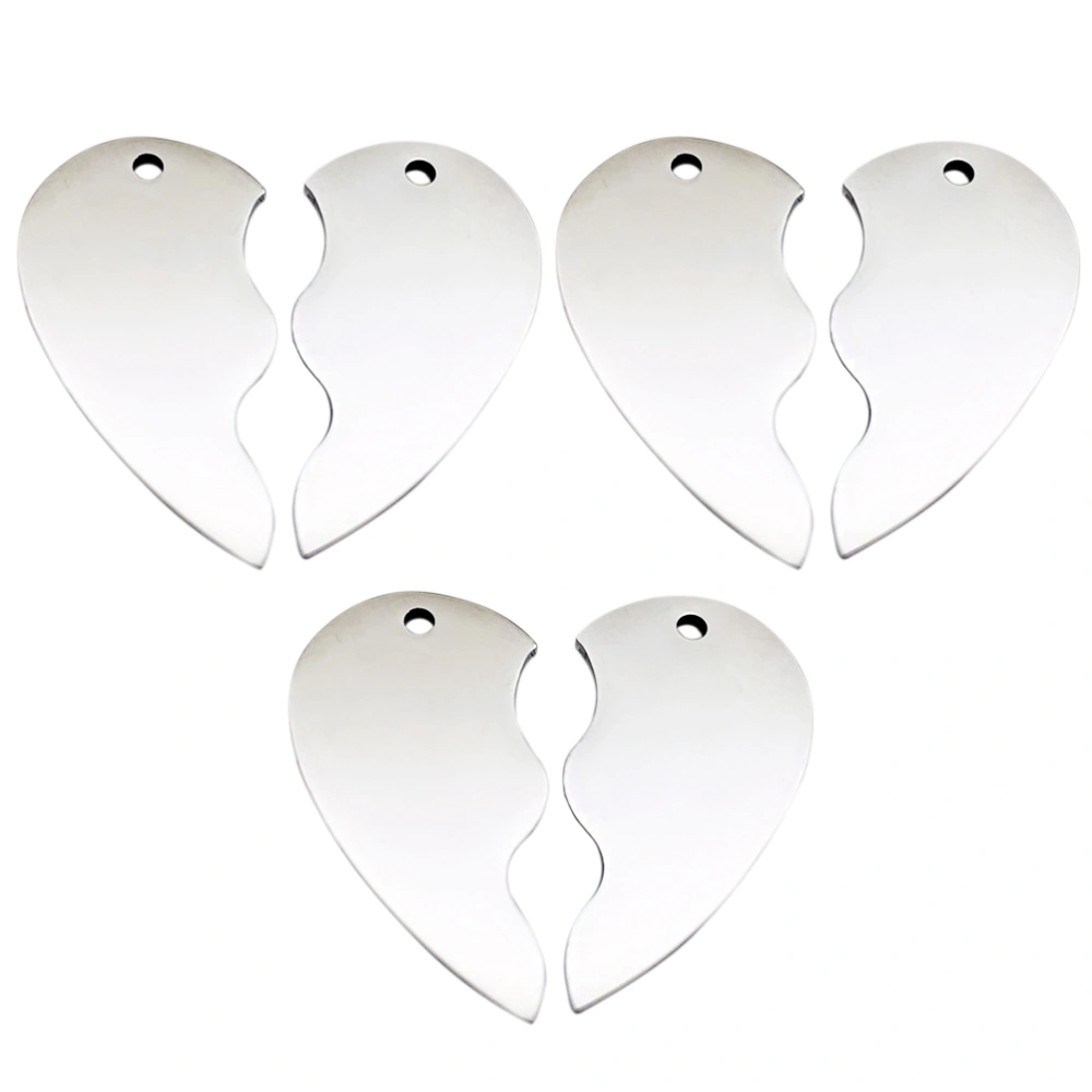 3 Pairs Lovers Charms Fashion Pendants Half Heart Pendants for DIY Craft