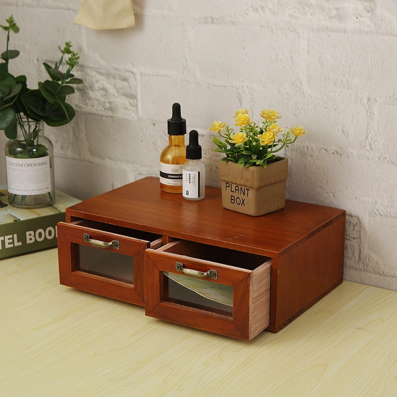 Home Office Desk Organizer with Drawers Wooden Storage Box Rustic Dresser Vintage Desk Organizer