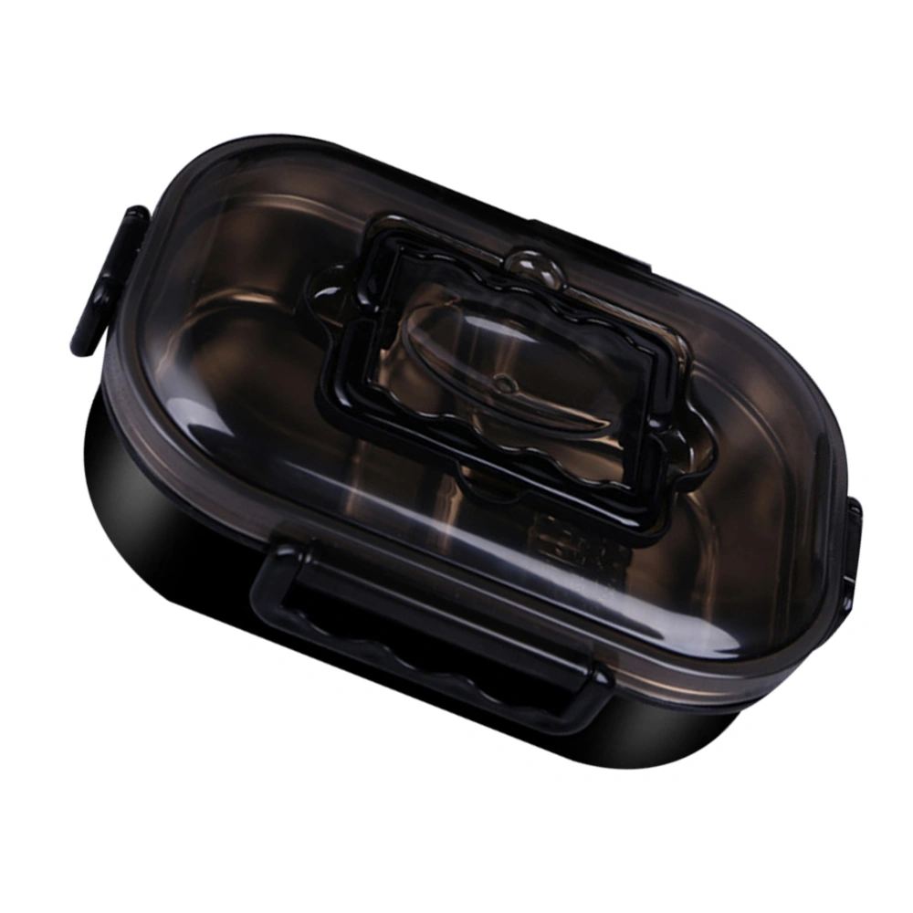 1pc Stainless Steel Monolayer Lunch Box Portable Bento Container Food Storage Bento Box Sealed Food Carrier (Black)