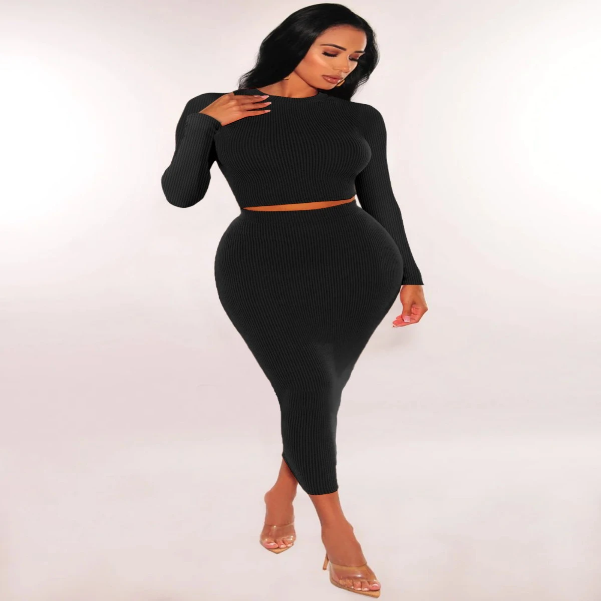 Fashion Waist-controlled Sheath Skirt Mid-length Skirt Two-piece Set
