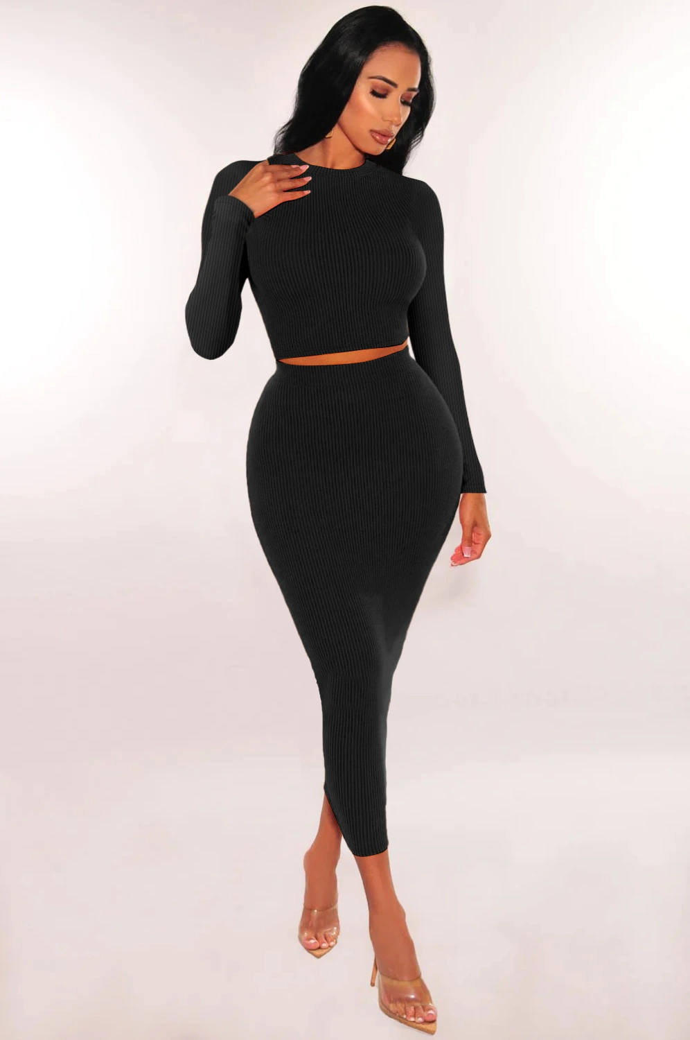 Fashion Waist-controlled Sheath Skirt Mid-length Skirt Two-piece Set