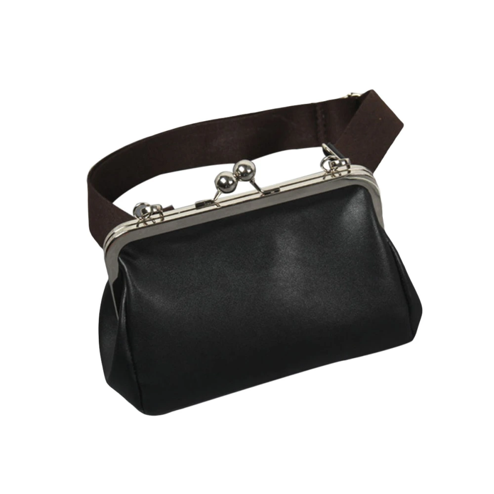 Women Messenger Bags Casual Wide Shoulder Straps Bag PU Leather Female Metal Clip Bag (Black)