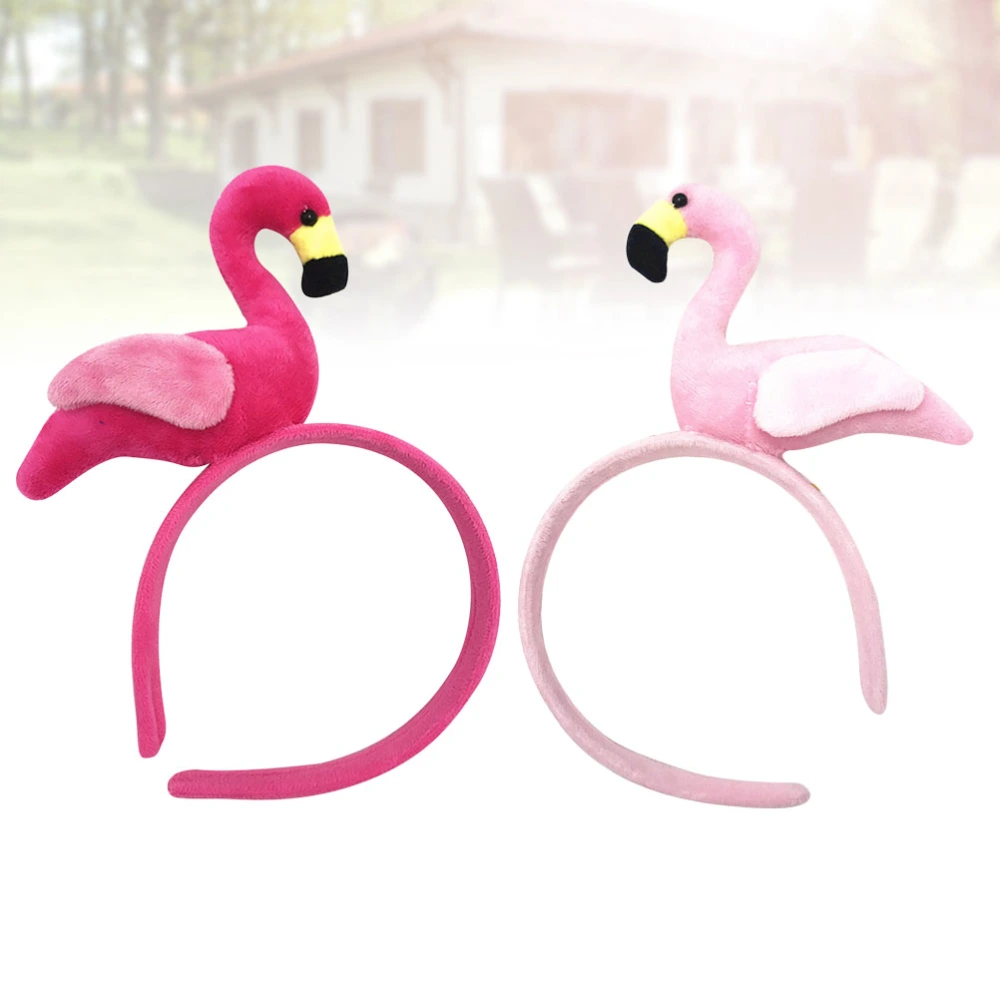 2pcs Flamingo Hair Hoops Kids Headband Hawaii Party Decoration Creative Headdress Gift Party Supplies Photo Props(Pink and Plum Color)