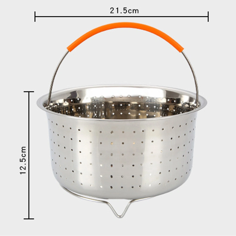 21.5X12.5CM Stainless Steel Rice Cooker Steam Basket Pressure Cooker Anti-scald Steamer Multi-Function Fruit Cleaning Basket with Silicone Handle