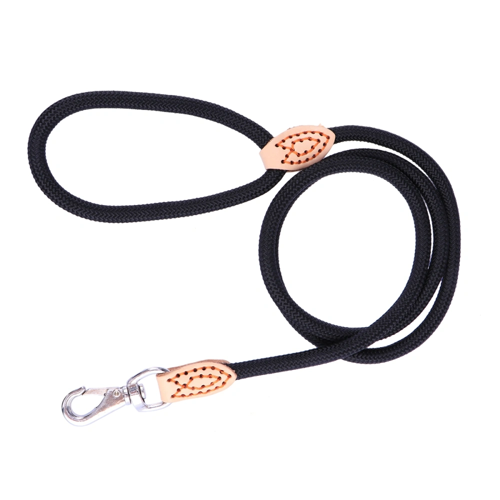 Leather Tailor Handle Mountain Climbing Dog Rope Leash with Heavy Duty Metal Sturdy Clasp 1cm x 1.25m (Black)